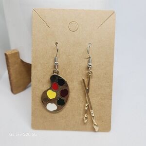 Handmade Artist Palette Earrings‎ Paint Brush Dangle Drop Art Teacher NEW 2.5"